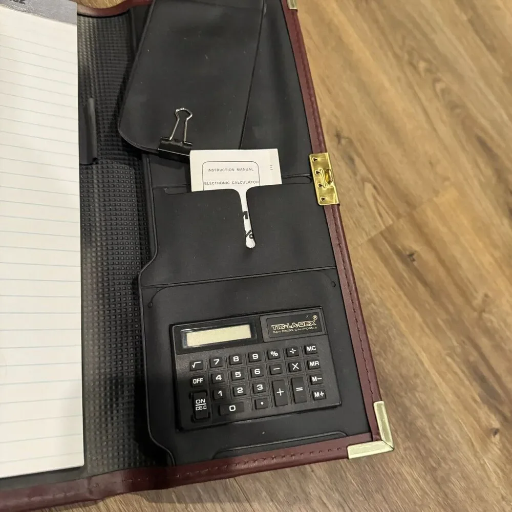 VTG Tic-La-Dex Legal Binder Document Holder Burgundy Red Gold Accents Calculator
